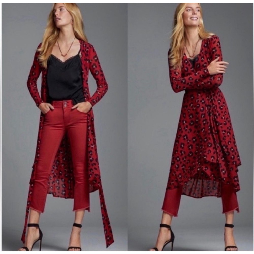 NWT Cabi Siren Wrap Dress Small Savage Skin Red Leopard Sheer MSRP $144 - Picture 3 of 7